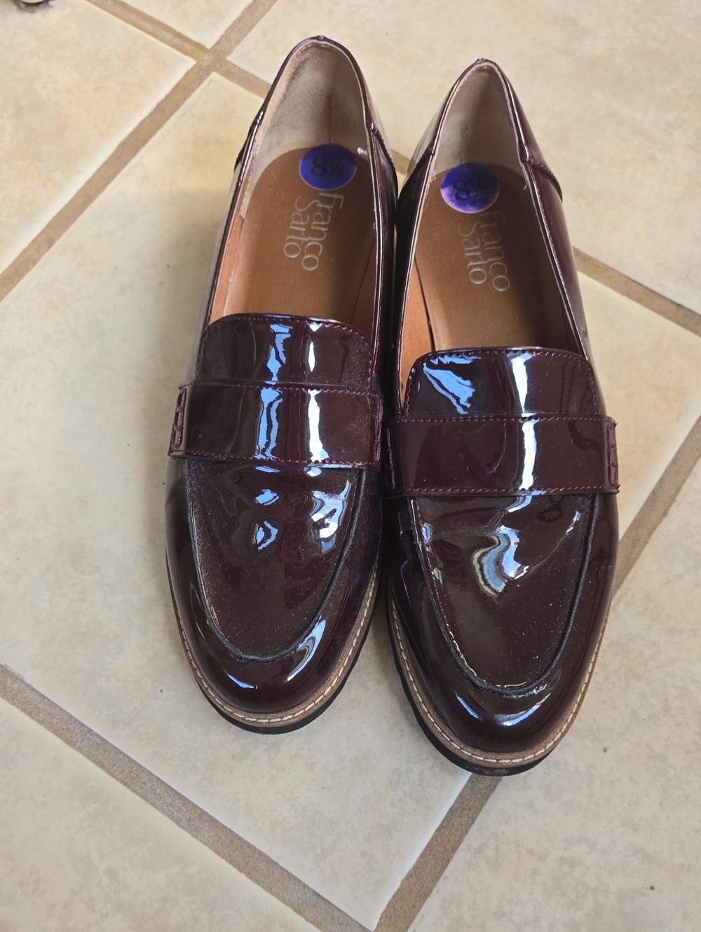 Franco Sarto Womens Burgundy Patent Loafers